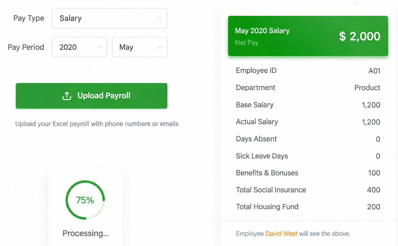 Ant Payslip English interface for Excel payroll upload and employee payslip preview