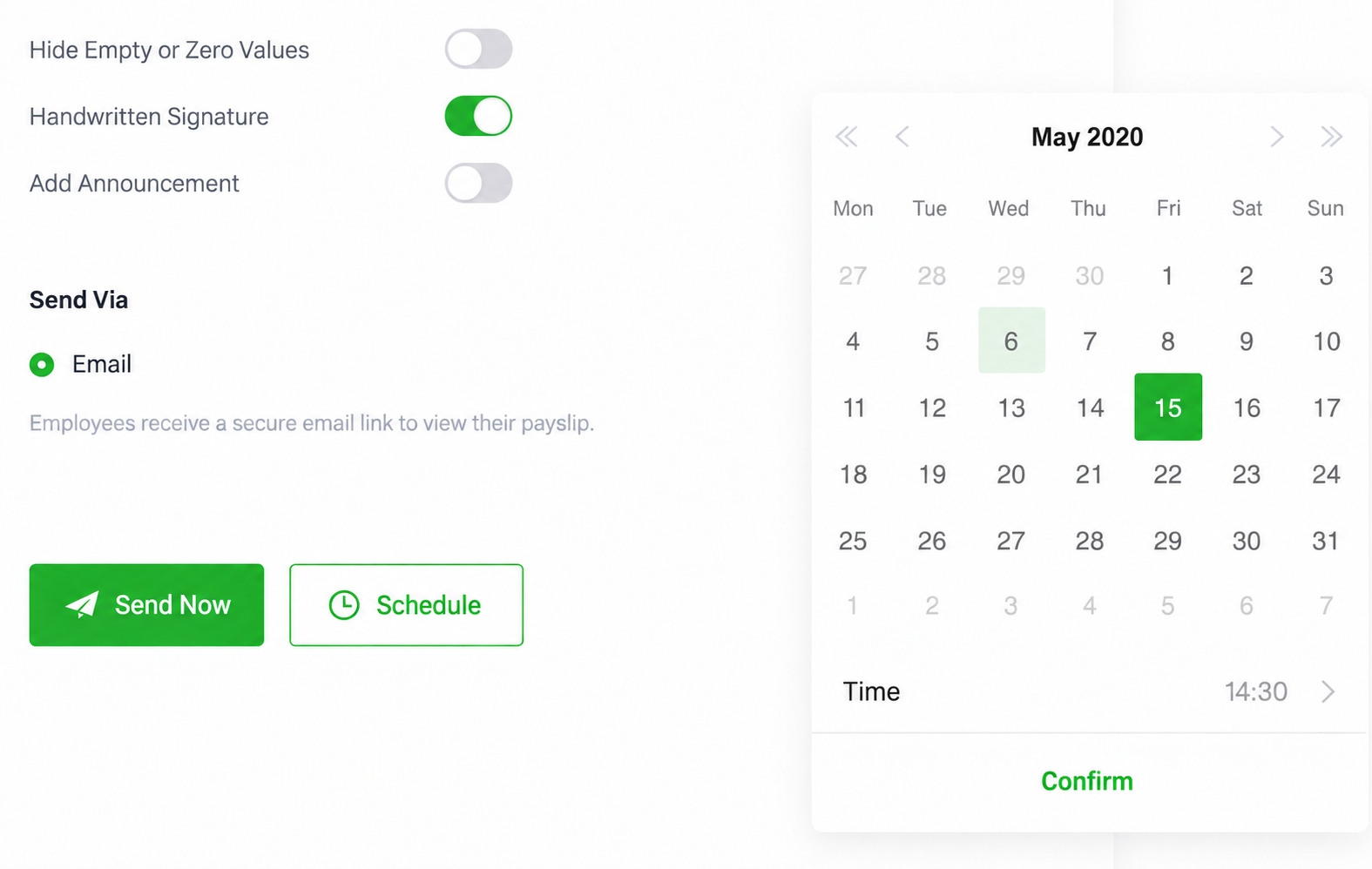 Ant Payslip English email bulk sending and scheduling interface