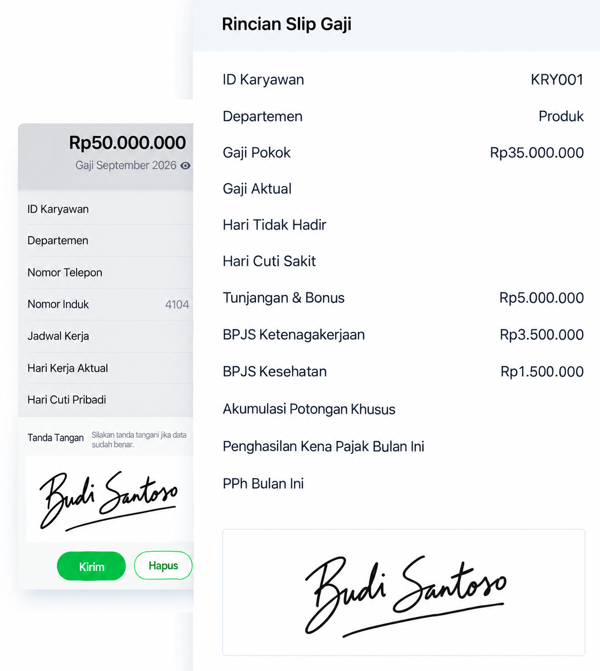 Antarmuka Indonesia untuk tanda tangan pada slip gaji