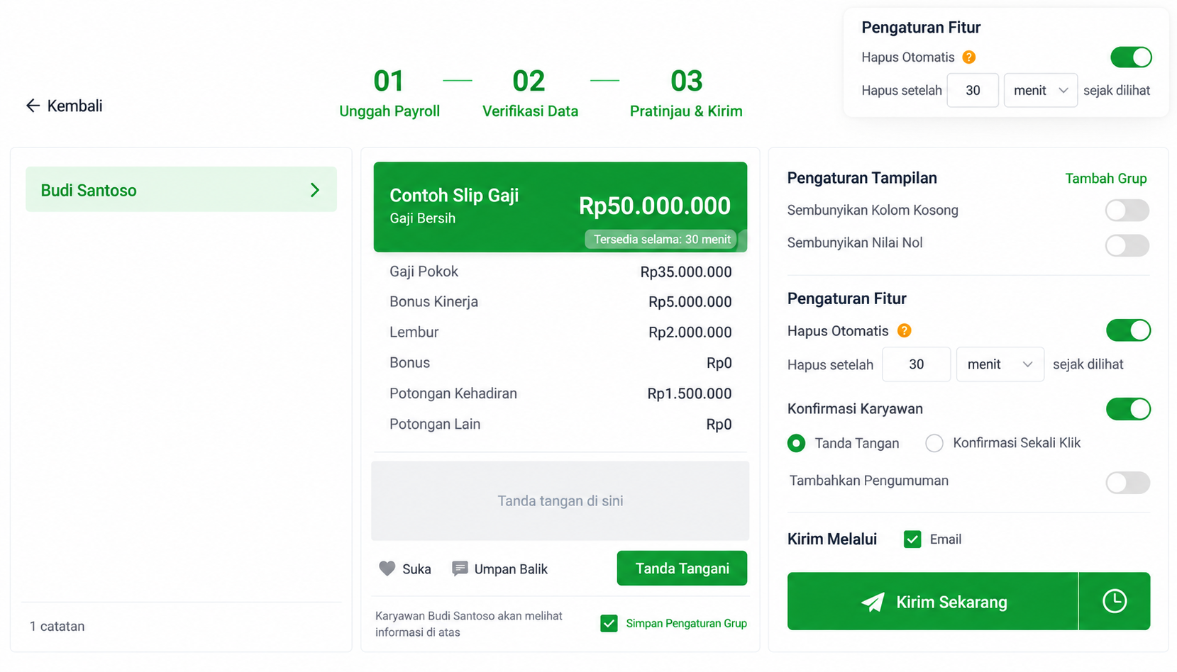 Antarmuka Indonesia untuk akses berbatas waktu dan penghapusan otomatis
