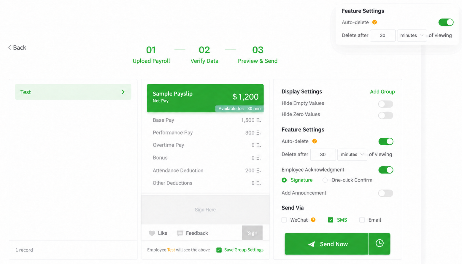 Ant Payslip English time-limited viewing and auto-delete settings