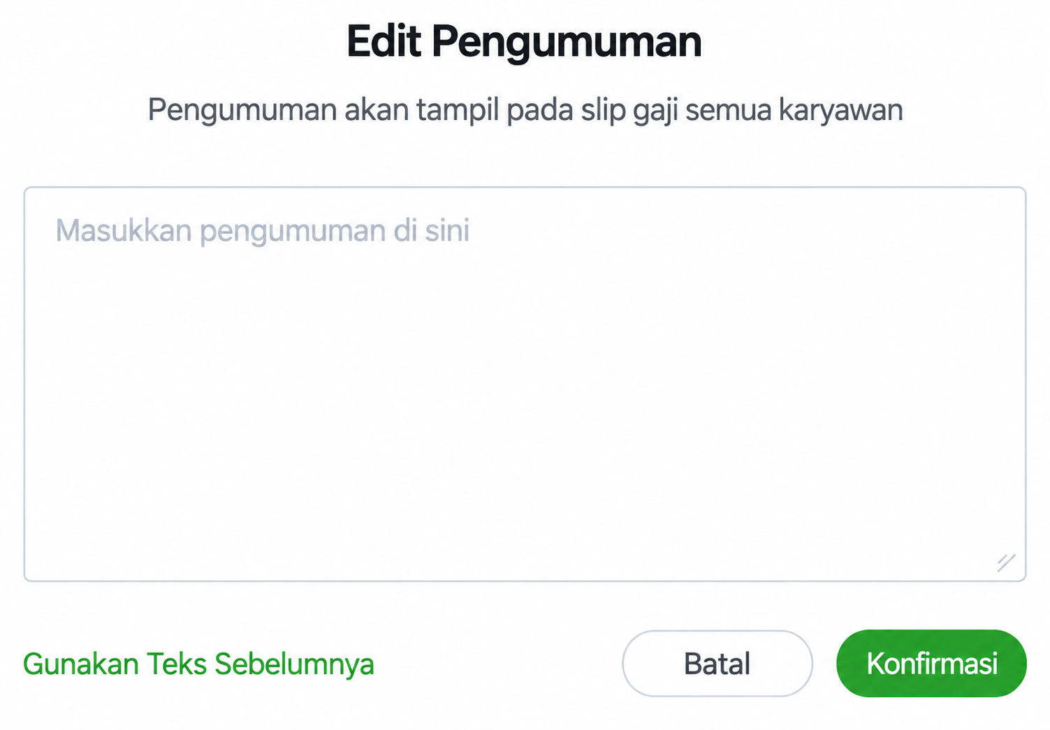 Editor pengumuman slip gaji berbahasa Indonesia